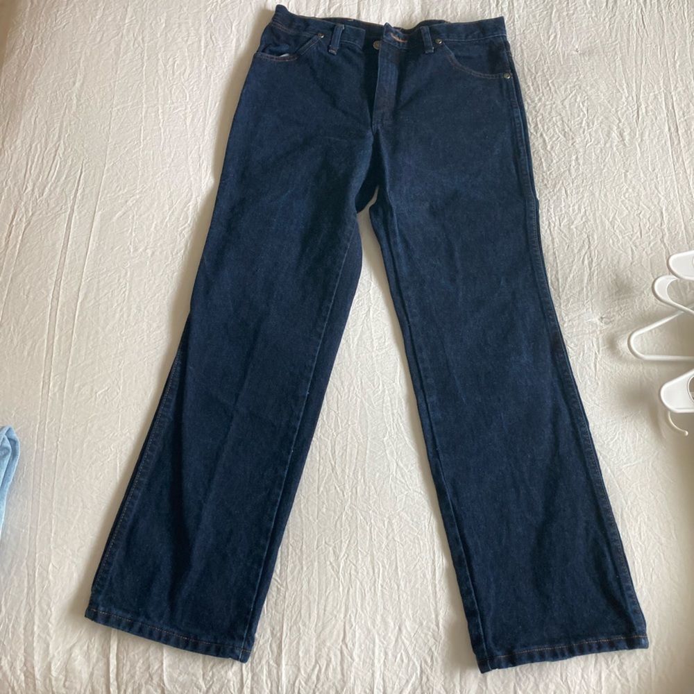 Wrangler Stone Wash Dark blue cowboy cut slim bootcut jeans